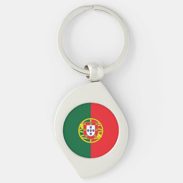Portugal Flagga Swirl Silverfärgad Nyckelring (Framsidan)