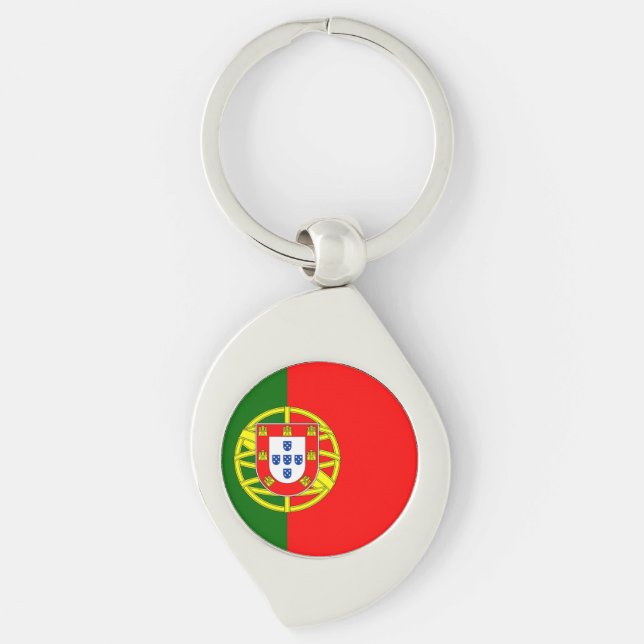 Portugal Flagga Swirl Silverfärgad Nyckelring (Framsidan)