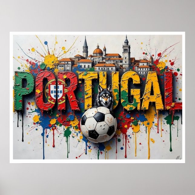 Portugal Football Citiscape Oil Painting Style Art Poster (Framsidan)