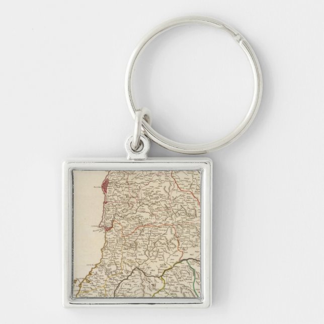 Portugal Fyrkantig Silverfärgad Nyckelring (Framsidan)