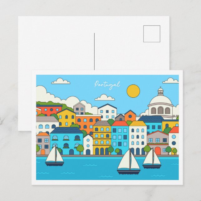 Portugal Illustration Resa Vykort (Fram/baksida)