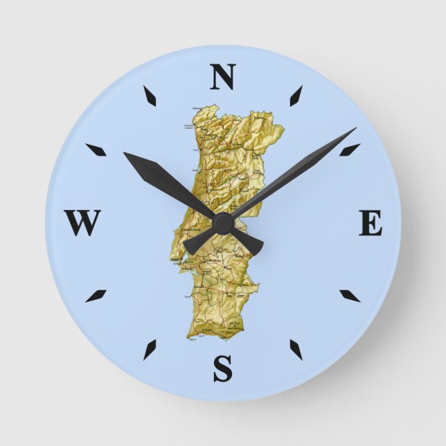 Portugal Karta Clock Rund Klocka (Framsida)