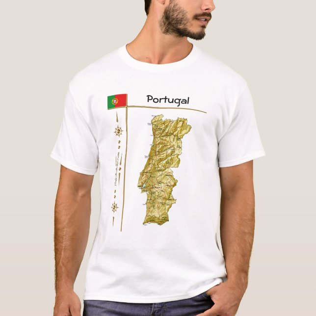 Portugal Karta + Flagga + avdelning T-Shirt (Framsida)