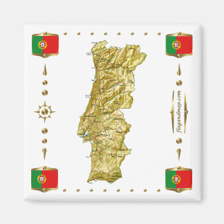 Portugal Karta + Flaggor Magnet