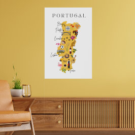 Portugal karta med storstäder och olika symboler poster
