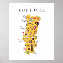 Portugal karta med storstäder och olika symboler