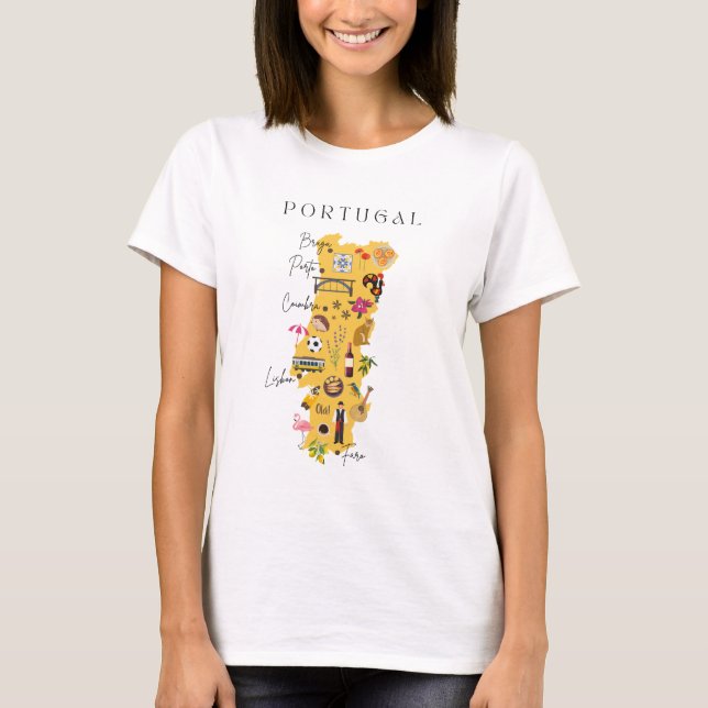 Portugal karta med storstäder och olika symboler t shirt (Framsida)