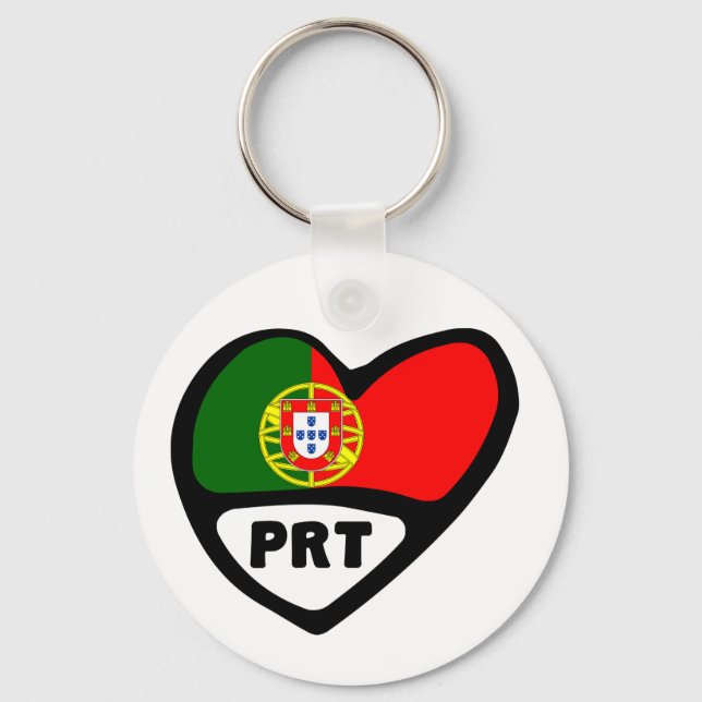 Portugal Land Code Flagga Heart Nyckelring, PRT Nyckelring (Framsida)