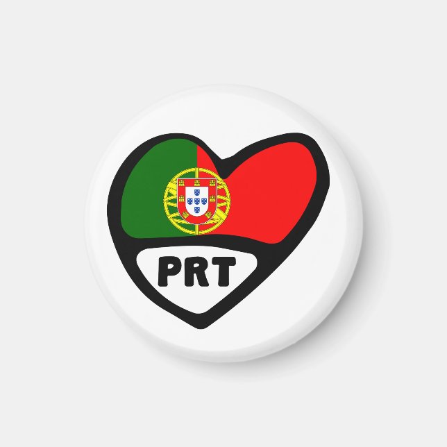Portugal Land Code Flagga Heart, PRT Magnet (Framsidan)