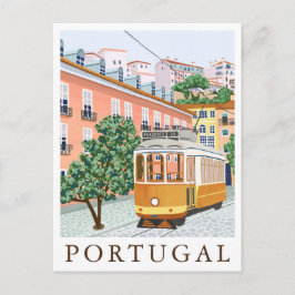 Portugal Lisbon Tram Europe Travel Illustration Vykort