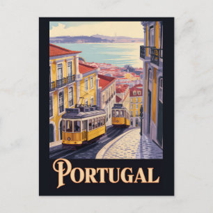 Portugal Lissabon Siluett Illustration Resa Konst Vykort