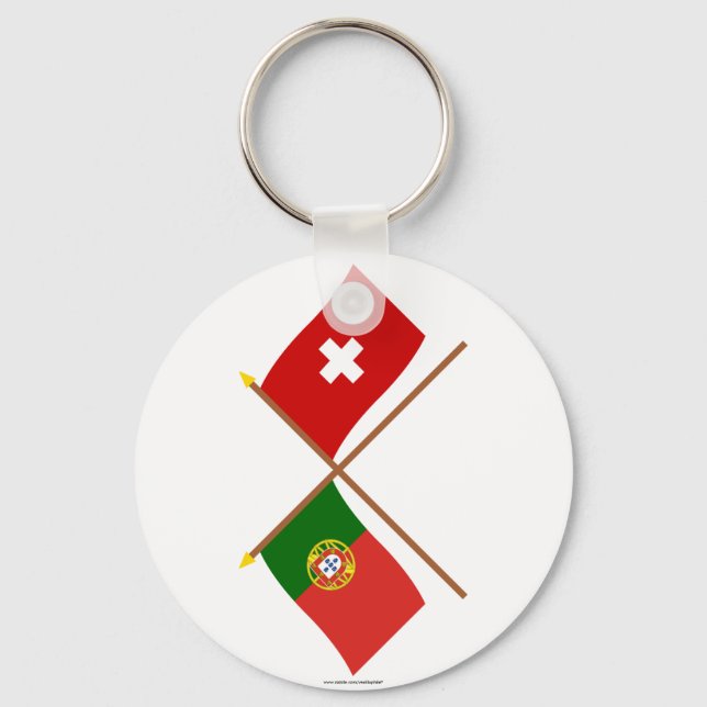Portugal och Schweiz Crossed Flaggor Nyckelring (Front)