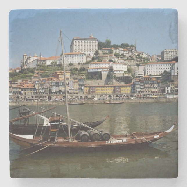 Portugal, Porto, Boat With Vin Barrels Underlägg Sten (Framsidan)