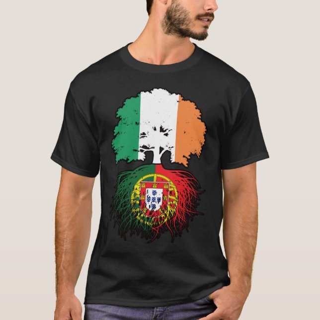 Portugal Portugisiska Irish Träd Roots Flagga T Shirt (Framsida)