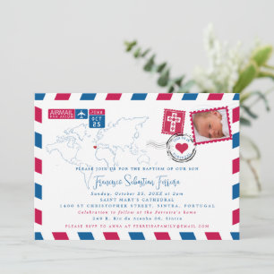 Portugal Red Blue Airmail Photo Baptism Spara Datumet
