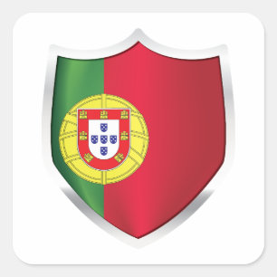 Portugal Silver Shield Flagga Fyrkantigt Klistermärke