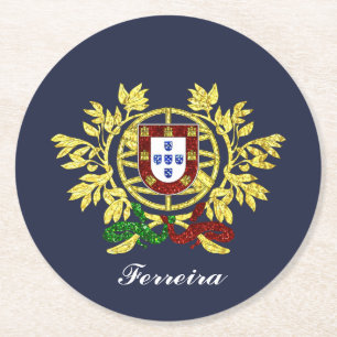 Portugal vapensköld din textfärg underlägg papper rund