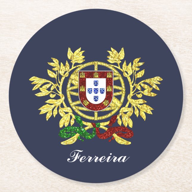 Portugal vapensköld din textfärg underlägg papper rund (Framsidan)