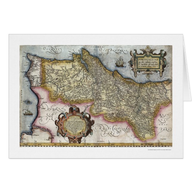 Portugal vid den Ortelius kartan 1579 Hälsningskort (Framsidan Horizontal)
