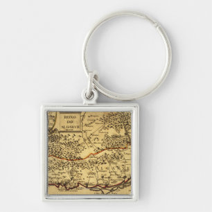 PortugalPanoramic MapPortugal Fyrkantig Silverfärgad Nyckelring