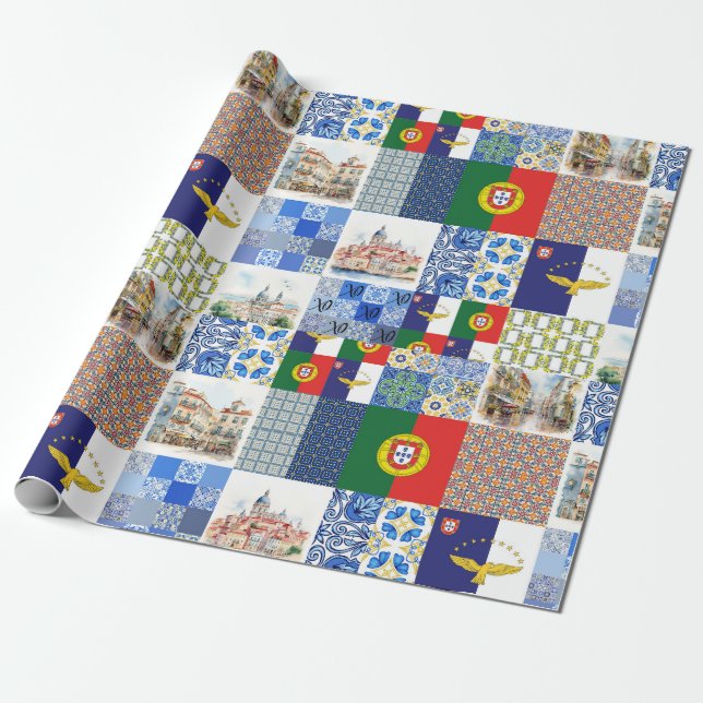 Portugals Flagga- och Azorernas Papper för ombyggn Presentpapper (Utrullad)
