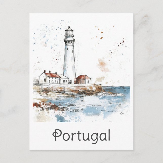 Portugals fyr Kusten Watercolor Travel Vykort (Framsida)