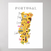 Portugals karta med större städer och diverse symb