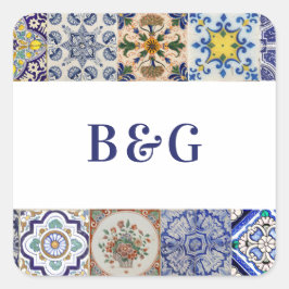 Portugals Tiles bröllopsförmån för Medelhavet Fyrkantigt Klistermärke