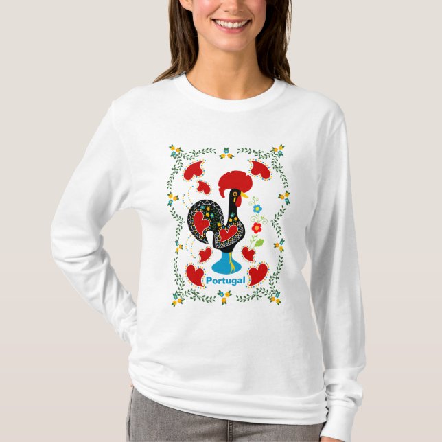 Portugals traditionella Tupp i svart T Shirt (Framsida)