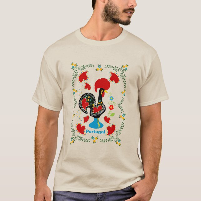 Portugals traditionella Tupp i svart T Shirt (Framsida)