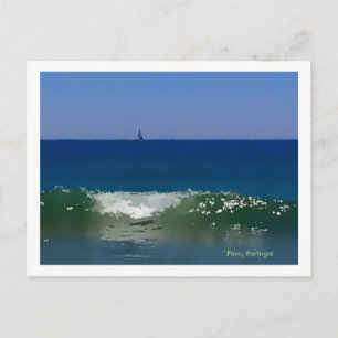 Portugals våg och båt på Faro-stranden, Algarve Vykort