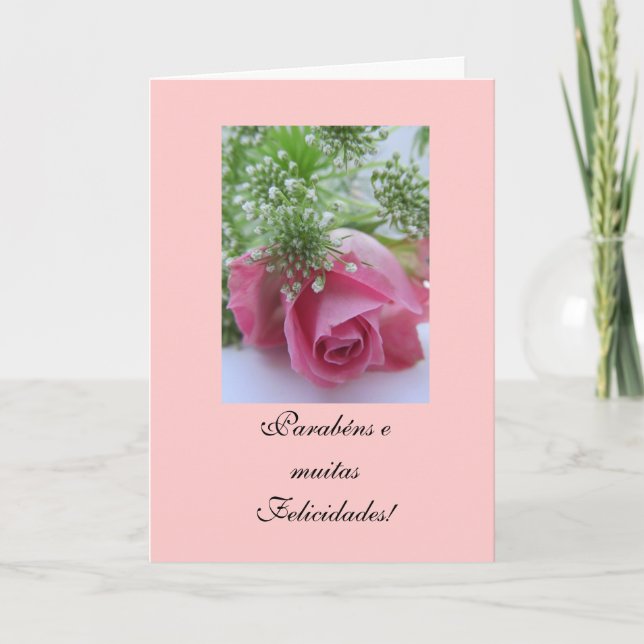 Portugis: Födelsedag/Rosa: Parabéns! Kort (Framsida)