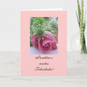 Portugis: Födelsedag/Rosa: Parabéns! Kort