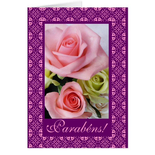 Portugis: Parabens! - rosas Hälsningskort (Framsidan)