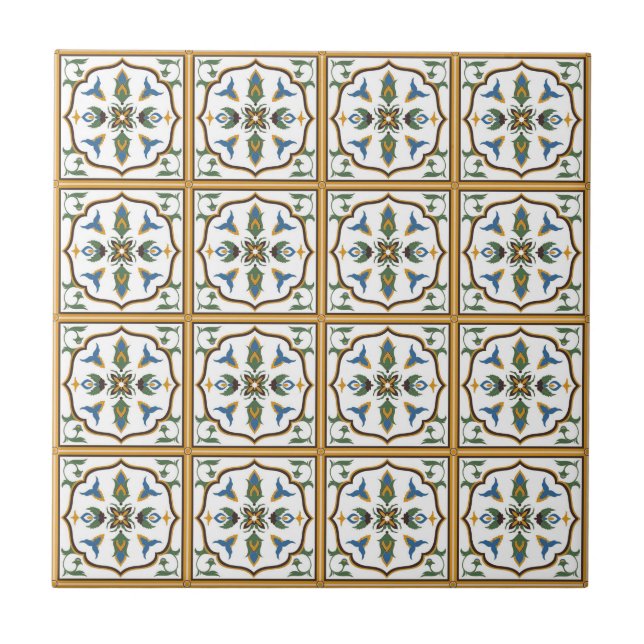 Portugisen belägger med tegel mönster - Azulejos Kakelplatta (Framsidan)