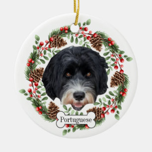 portugiser vatten hund julgransprydnad keramik