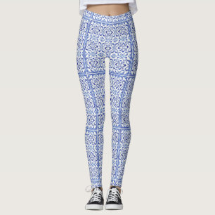 Portugisisk blå Azulejo-kakelkonst Leggings