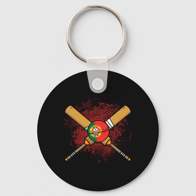 Portugisisk cricketracket och Ll Flagga av Portuga Nyckelring (Framsida)