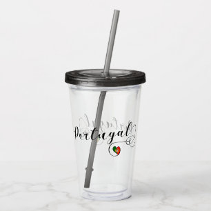 Portugisisk Flagga Heart, Portugal Script Design Take Away Mugg