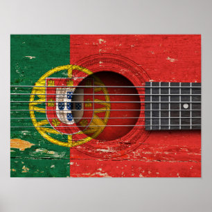 Portugisisk Flagga om gammaldags akustiskt gitarr Poster