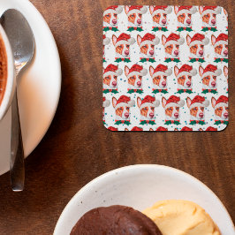 Portugisisk Podengo Hundras Julstjärnor Underlägg Papper Kvadrat
