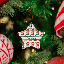 Portugisisk Podengo Hundrasg Christmas Stars Julgransprydnad Keramik