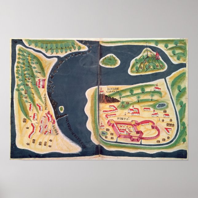 Portugisisk prospektering karta i Mombassa Poster (Framsidan)