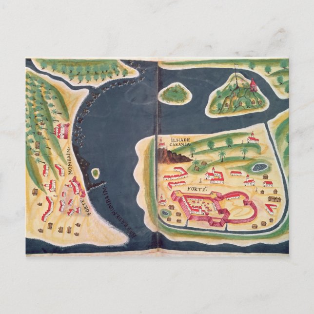 Portugisisk prospektering karta i Mombassa Vykort (Framsida)