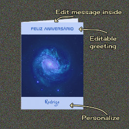 Portugisisk text spiral galaxy Blue födelsedag Kort