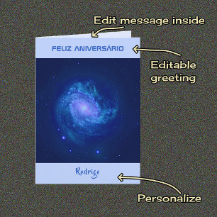 Portugisisk text spiral galaxy Blue födelsedag Kort