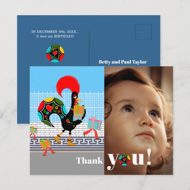 Portugisisk Tuppfödelsedagsfest Tack Vykort (Fram/baksida)