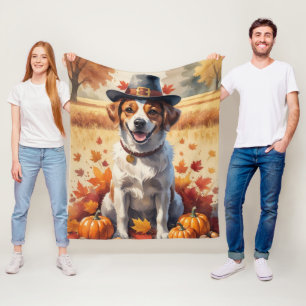 Portugisisk Vattenhund i Höstlöv Thanksgiving Fleecefilt