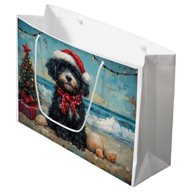 Portugisisk Vattenhund Jul Vintage Strand (Framsidan Vinklad)