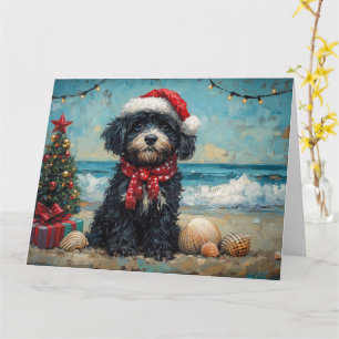 Portugisisk Vattenhund Jul Vintage Strand Kort